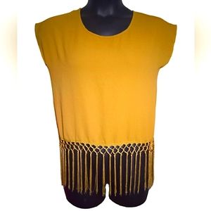 JON & ANNA | Mustard Yellow/Gold Sleeveless With Fringe Tassel Top | Small